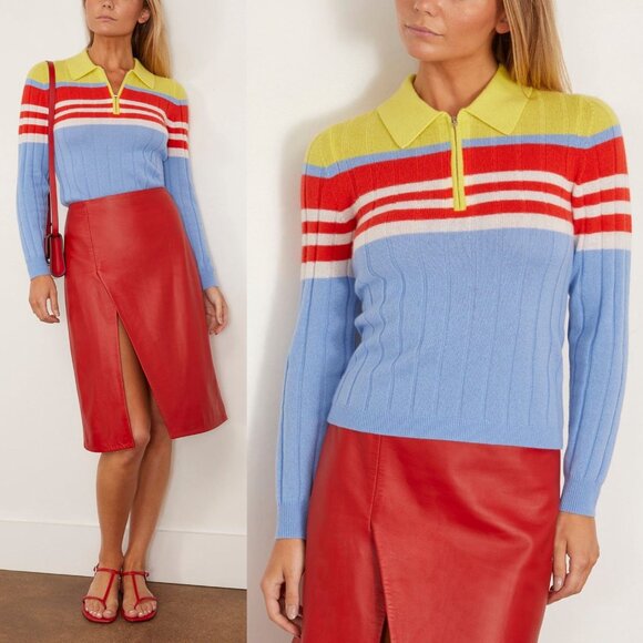 Guest in Residence Track Polo Cashmere Sweater French Blue Quarter Zip Size S - Picture 12 of 13